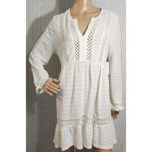 Cafe Marrakesh Dress or For Women Size Large Color Ivory Vneck long sleeves